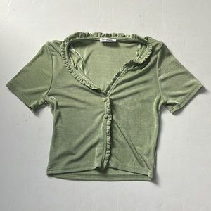 Twin Sister Green Ruffle Button Up Crop Top Size M